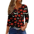 thumbnail image 2 of Halloween Henley Tops for Women 3/4 Sleeve Pumpkin Ghost V Neck T Shirts Funny Graphic Tshirts Halloween Costumes, 2 of 5