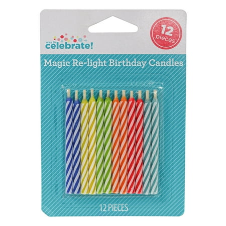 Way to Celebrate! Relight Spiral Birthday Candles, Assorted Colors, 12 Pieces