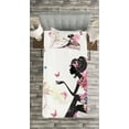 thumbnail image 3 of Ambesonne Fantasy Quilted Bedspread Set 2 Pcs, Butterfly Lady in Flowers, Twin Size, Multicolor, 3 of 3