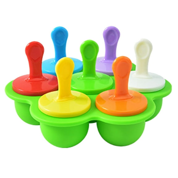 Silicone Popsicle Molds Mini 7-Cavity DIY Ice Pop Mold With Colorful Sticks and Drip-guards Baby Food Storage Container Reusable Non-Stick Food Grade Popsicle Makers