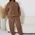 thumbnail image 4 of hxobax Womens Plus Size Pajamas Sets 2 Piece Loungewear Texture Fleece Soft Sleepwear Long Sleeve Pullover Hooded Shirts and Elastic Waist Pants Pjs Pj Sets Warm Plush Nightwear,#02_Brown,5X-Large, 4 of 6