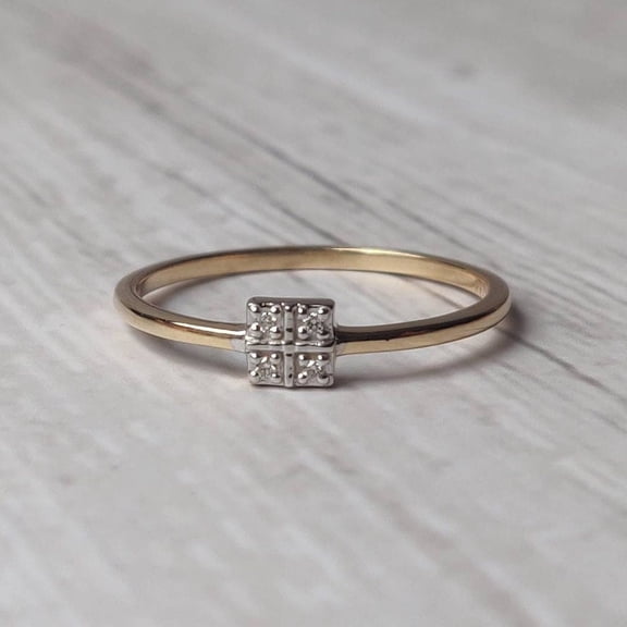 14K Solid Yellow Gold Natural Diamond Ring, April Birthstone