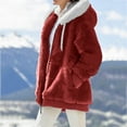 thumbnail image 3 of Aayomet Winter Coats For Women Women Hooded Fuzzy Coat Solid Oversized Contrast Color Edging Winter Warm Fur Jacket Outerwear,Red L, 3 of 4