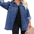 thumbnail image 3 of Vetinee Women‘s Oversized Button Up Frayed Hem Denim Jacket Button Down Long Sleeve Pockets Jean Jacket Size S-2XL, 3 of 10