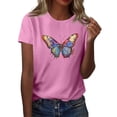 thumbnail image 4 of NAMTYQX Womens T Shirts Crew Neck Cool Loose Fit Print Short Sleeve Oversized Graphic Stretch Stylish Womens Blouses Pink Size 3XL, 4 of 5