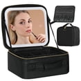 thumbnail image 1 of Behaesty Bolsa de maquillaje de viaje con espejo iluminado LED, bolsa organizadora de maquillaje cosmético con 3 ajustes de color, estuche de tren de maquillaje con divisores ajustables para mujeres p, 1 of 5