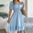 thumbnail image 4 of Rvkxad Women's Dress Square Neck Ruffle Loose Flowy Elastic Waist Dresses Summer Casual Short Lantern Sleeve A-Line Sundresses Light Blue, 4 of 5