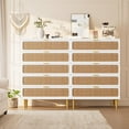 thumbnail image 4 of Senfot 5 Drawer Dresser for Bedroom, Rattan Chest of Drawers with Deep Drawers, Modern Large Double Dresser for Closet with Wide Top, Horizontal Wooden Dresser for Living Room, Hallway, White, 4 of 8