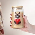 thumbnail image 4 of Happy Valentine's Day Siamese Brings Love Heart 16oz Glass Cup Mug Cat Lover Kitten Owner Gifts Glass Can with Bamboo Lid and Straw - 02028, 4 of 5