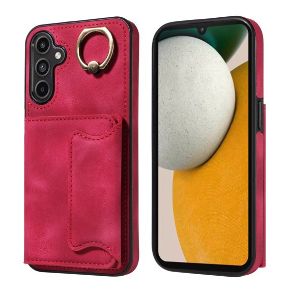Case for Samsung Galaxy A15 5G, PU Leather 3 Card Slots with Finger Ring Holder Shockproof Phone Case