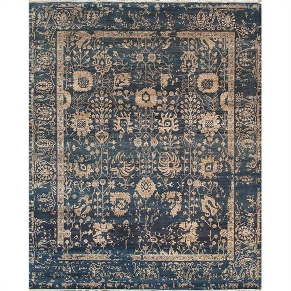 Pasargad Home VASE-1946 8x10 Pasargad Home Transitional Collection Hand-Knotted Blue Bsilk & Wool Area Rug- 8' 0' X  9'10'