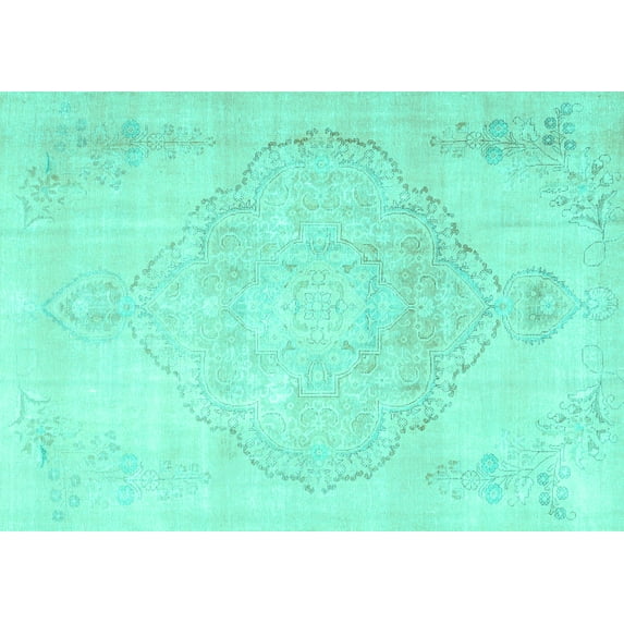 Ahgly Company Machine Washable Indoor Rectangle Persian Turquoise Blue Traditional Area Rugs, 8' x 12'
