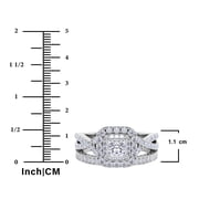 JeenMata 1.25 Carat Square Moissanite Engagement Ring for Women, Double Halo Bridal Wedding Ring Set with Twisted Band in 18K White Gold Plated