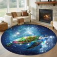 thumbnail image 3 of 8ft Washable Large Round Rug, Green Ocean Non-Slip Circle Area Rug for Living Room Dining Room, Sea Tortoise on Blue Starry Sky Indoor Floor Mat for Home Decor, 3 of 9