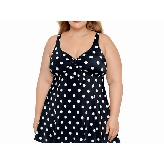 Swim Solutions Women's Vintage DottyTummy Control Bow Front Swim Dress, 24W