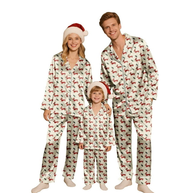 Robe de Famille Imprimée de Noël Manches Longues Pantalon Ensemble de Pyjama Mode Hiver Noël