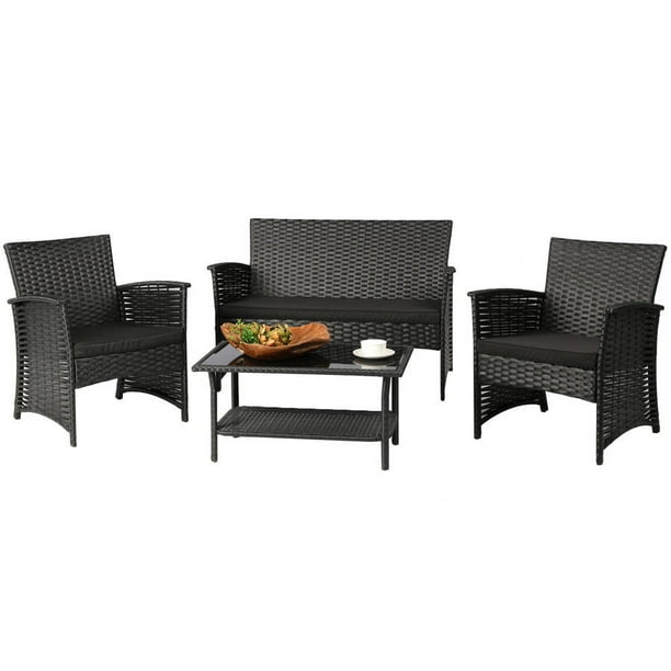 Baner Garden 4 Piece Outdoor Furniture Complete Set With Black Cushions Walmart Com Walmart Com