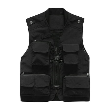 Men s Outdoor Travel Photographer Vest Multi-Pockets Quick Dry Breathable Mesh Fishing Hiking Waistcoat Vest Coat Black M
