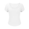thumbnail image 4 of Mittory Womens Cotton Tees Summer Short Sleeve Scooped Neck Casual Cropped Slim Fit Blouses Tops, 4 of 6