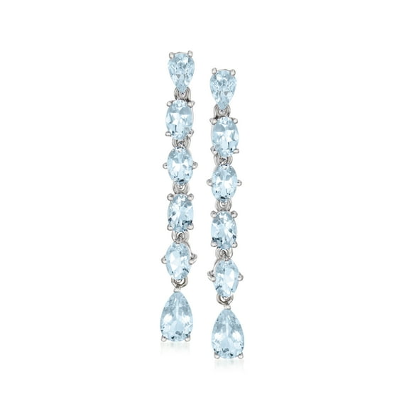 Ross-Simons 5.30 ct. t.w. Aquamarine Linear Drop Earrings in Sterling Silver, Women's, Adult