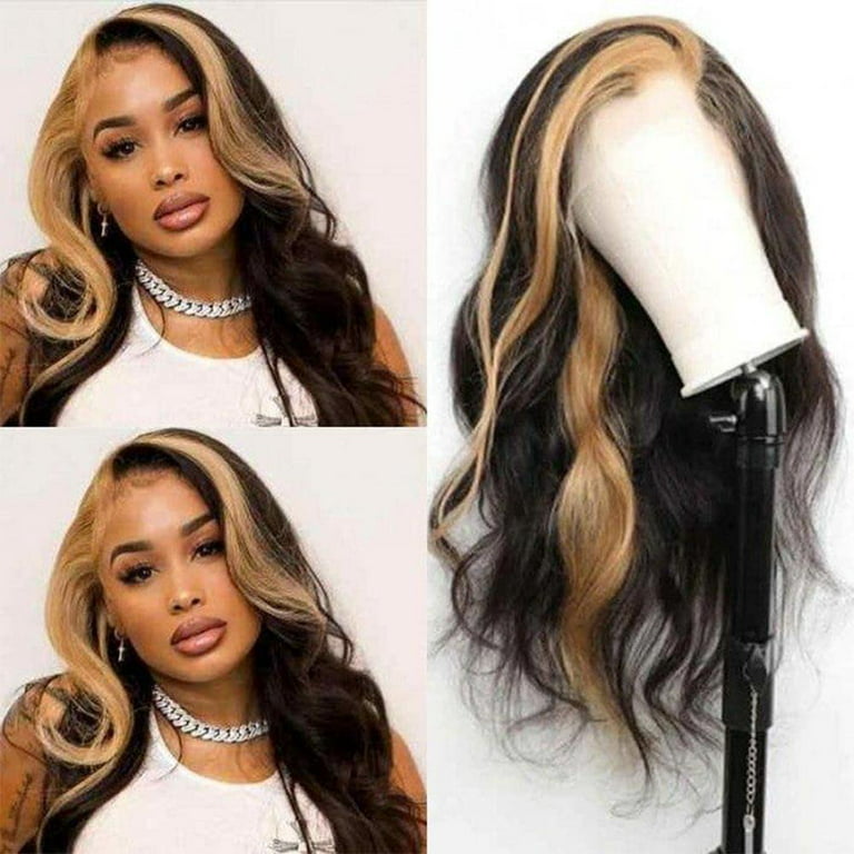 Skunk Stripe Wig Human Hair Lace Front Honey Blonde Lace Front Wigs For  Black Women Body Wave Lace Front Wig With Streaks Colored 5x5 Closure Wig