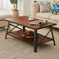 thumbnail image 1 of 2 Tiers Rectangle Coffee Table with Storage Shelf Mteal Frame,Brown 20" height, 1 of 9
