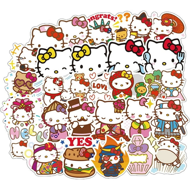 Pegatinas HUOGUO Hello Kitty Kitty, blancas, impermeables, 100 unidades