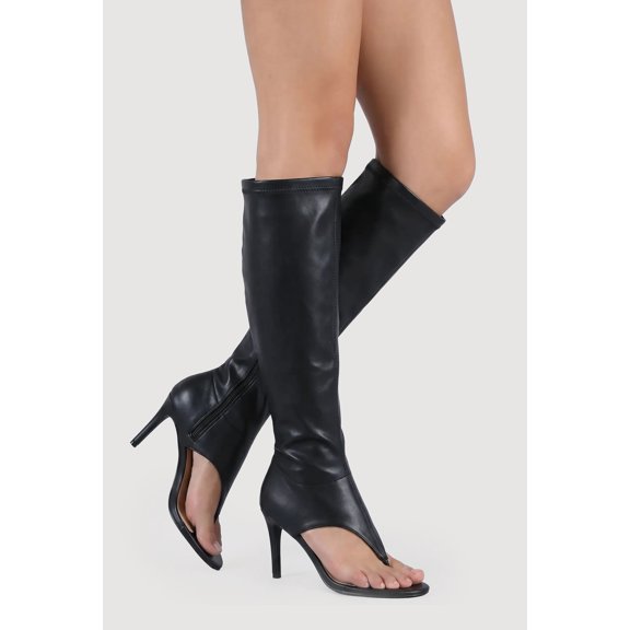 Women's Open Toe Thong Knee High Heels
