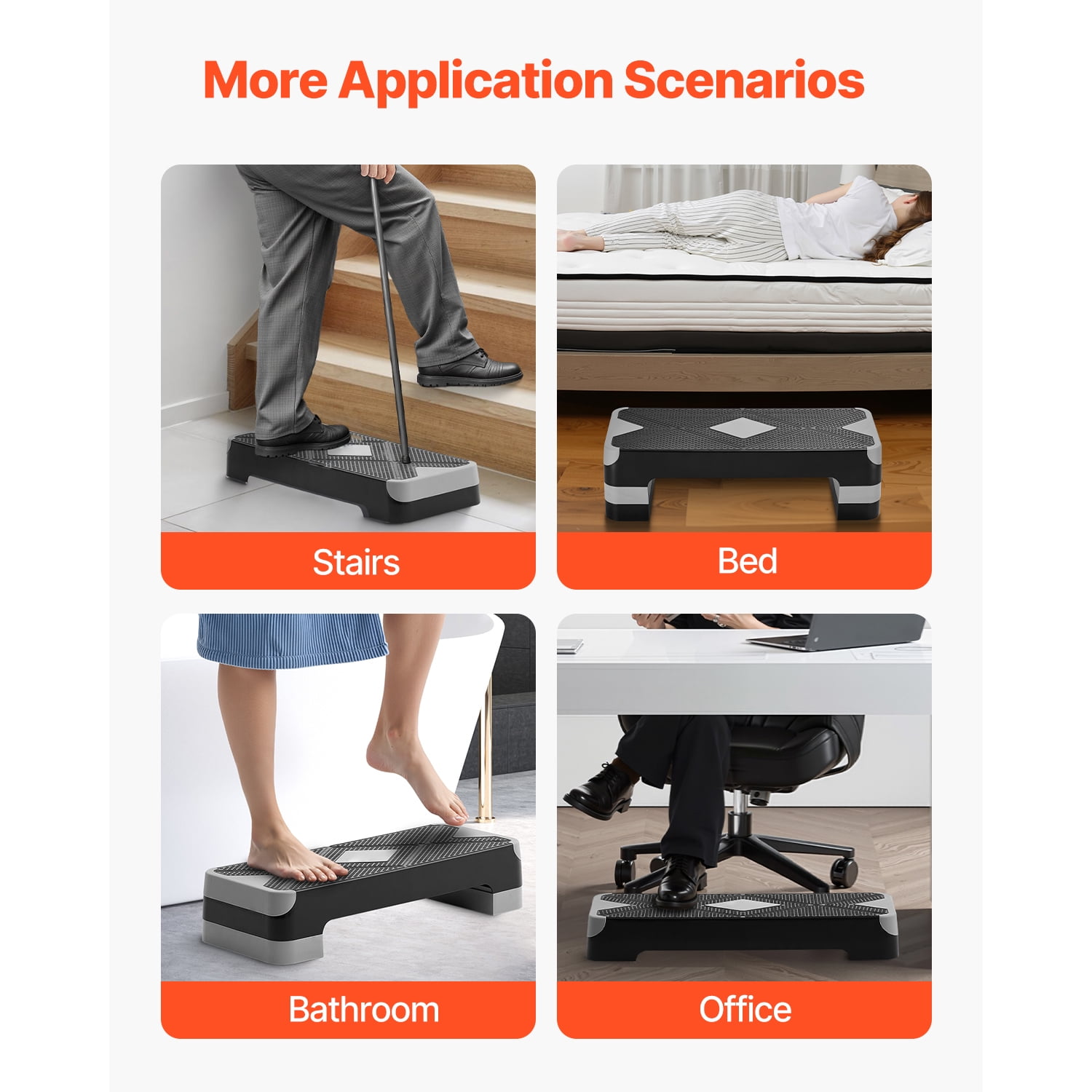 KFFKFF Aerobic Exercise Step Platform, 28-Inch Workout Stepper, Adjustable Height Fitness Training Deck with 4 Risers, Non-Slip Surface Bench for Cardio and Strength Workouts, Gray