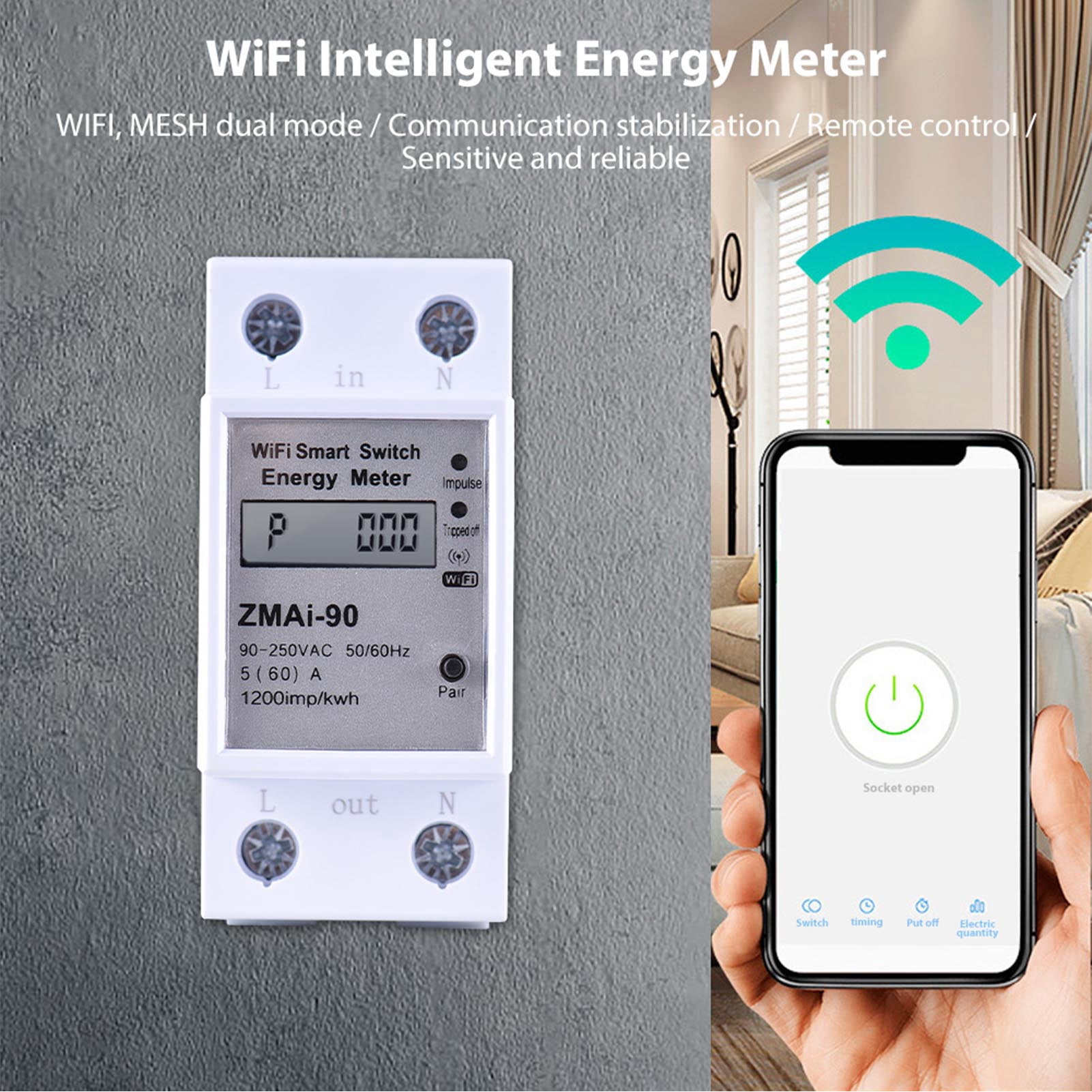 NFTIGB WiFi Intelligent Energy Meter Support TY APP Control Single-Phase Din Rail Smart Electricity Meter Power Consumption Kwh Wattmeter LCD Display Voice Control Metering Switch Functions 220V
