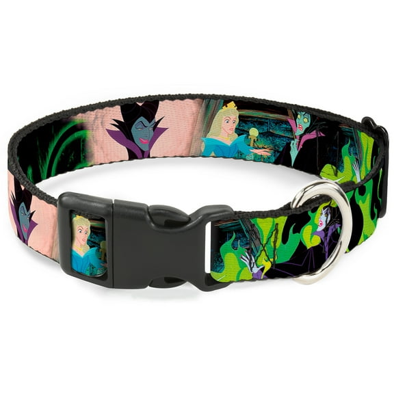 Disney Pet Collar, Dog Collar Plastic Buckle, Princess Aurora Maleficent Scenes, 7 to 8.5 Inches 0.5 Inch Wide