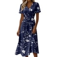 thumbnail image 2 of Maxi Dresses for Women Crossover Wrap V Neck Short Sleeve Summer Dress Elastic High Waist A-Line Casual Party Work Dress, 2 of 7