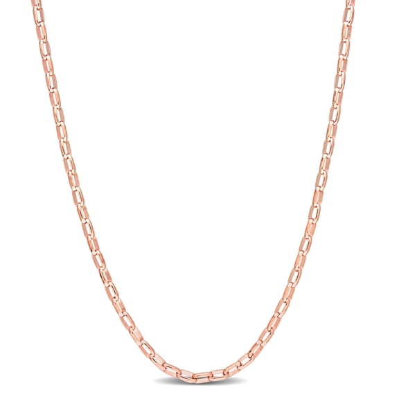 AMOUR Fancy Rectangular Rolo Chain Necklace In Rose Plated Sterling Silver, 18 In