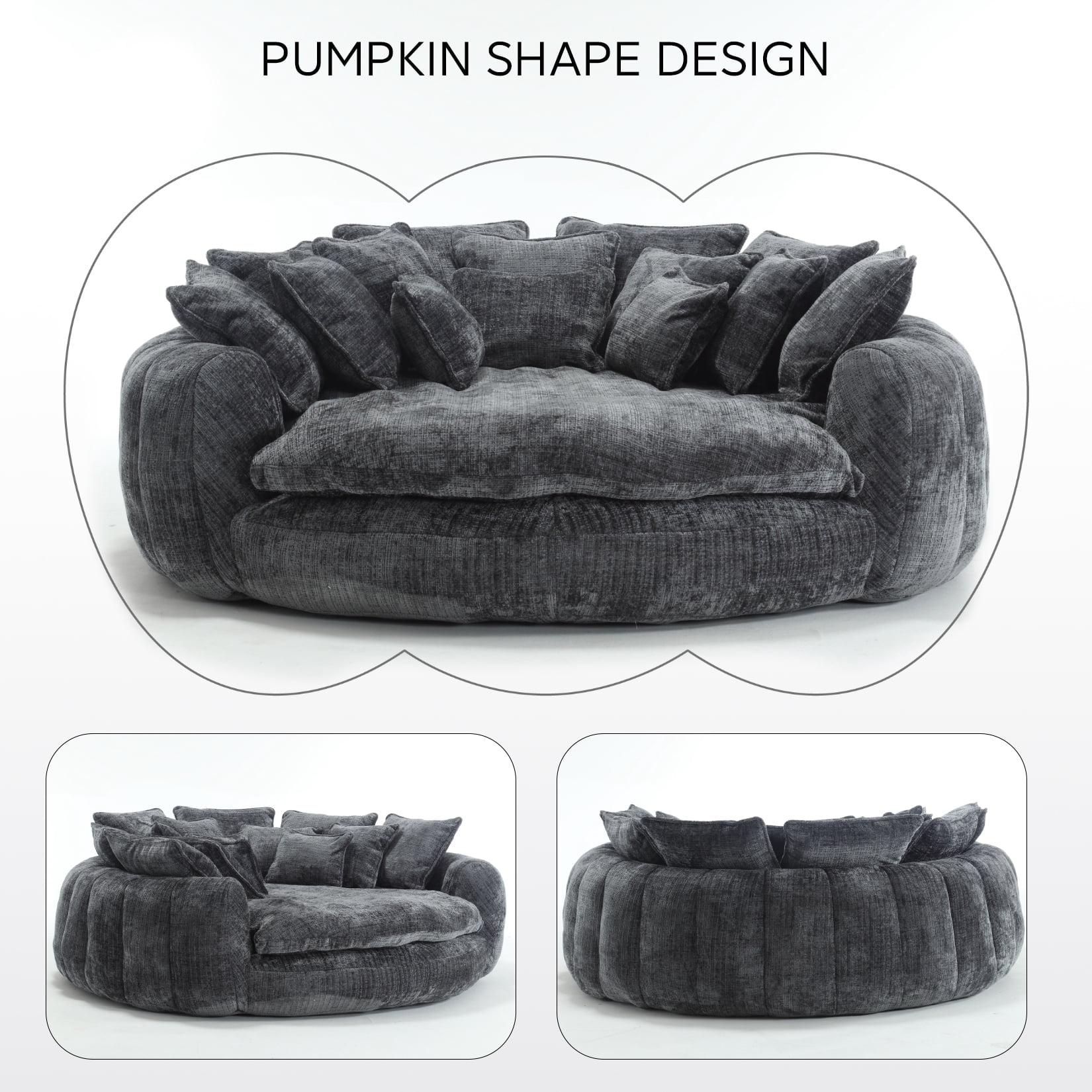 81'' Large Bean Bag Chair for Adults, Memory Foam Oversized Beanbag Chairs Couch with 14 Pillow, Comfy Giant Bean Bag Sofa Couch Bed, Chaise Lounge Chair Indoor Lazy Sofa for Living Room (Dark Grey)