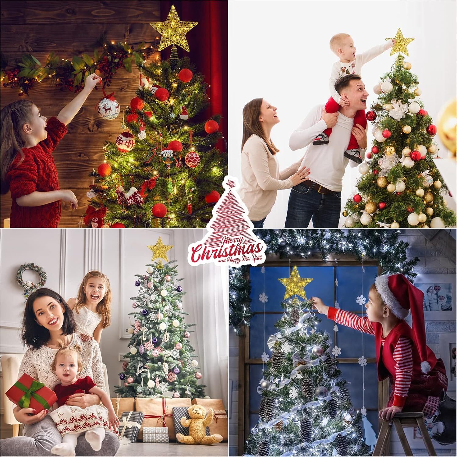 Gogcaro Pink Glitter Christmas Tree Topper with 20 LED Lights photo 6