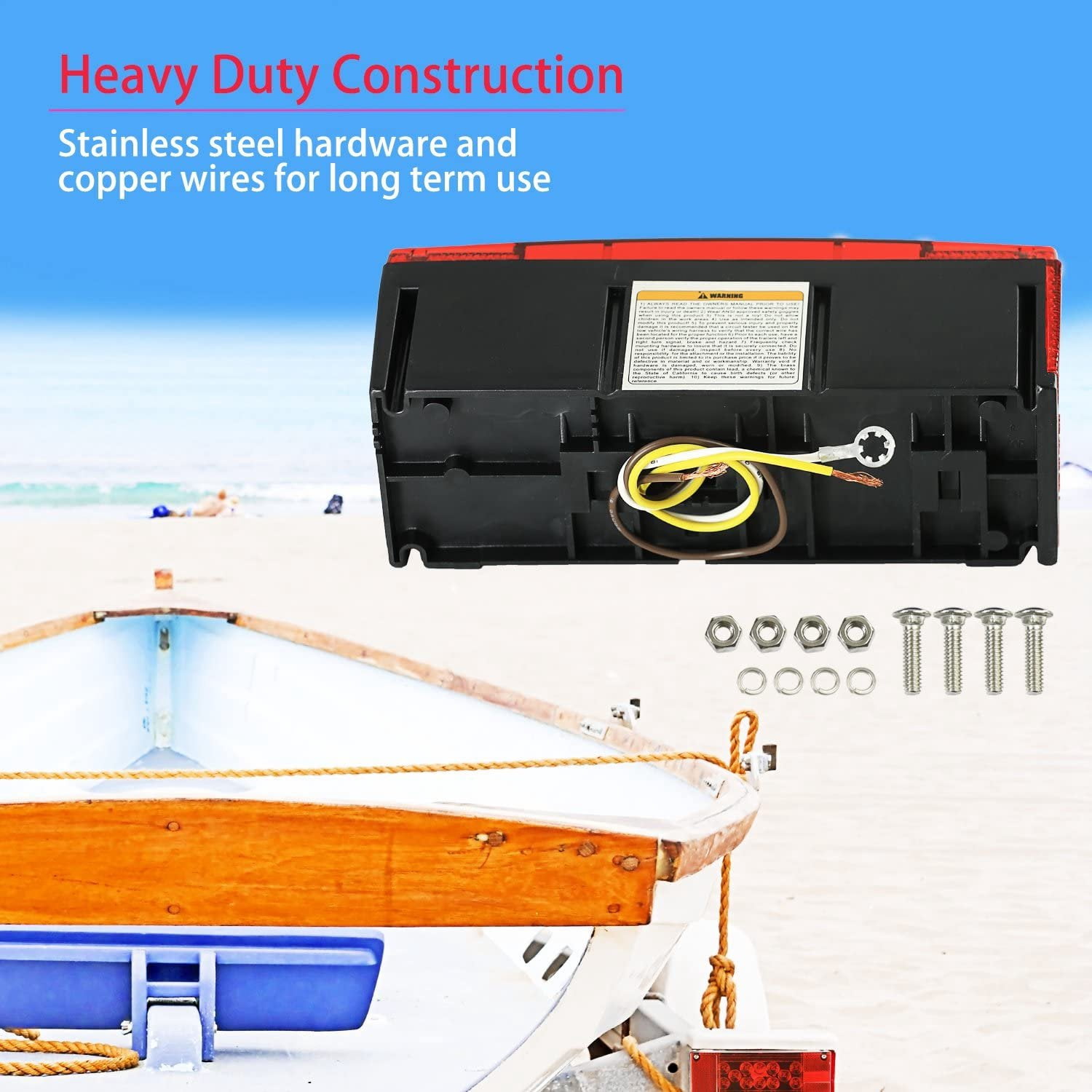 Wellmax 12V LED Trailer Lights, Submersible and Waterproof Low Profile Rectangular Tail Lights for RV, Marine, Boat, Trailers