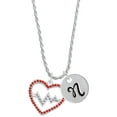 thumbnail image 1 of Delight Jewelry Silvertone Large Red Crystal Heart with Clear Heartbeat Silvertone Script Initial Disc - N - Charm Necklace, 20"+3", 1 of 4
