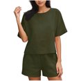 thumbnail image 1 of Conjunto Corto Casual para las Mujeres Manga Corta Bolsillo Pantalones Cortos Pantalones de Señoras Conjunto con Cuello Redondo Top, Ropa Casual de Verano, 1 of 9