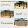 thumbnail image 4 of COOS BAY 12x16 Hardtop Gazebo with Aluminum Frame, Galvanized Steel Double Roof Outdoor Pavilion with Netting and Curtains, Dark Brown/Tan, 4 of 9