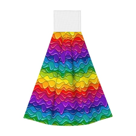 

Horeoi Bright Rainbow Print Coral Fleece Microfiber Hanging Hand Towel Absorbent Hand Towel Quick Dry Thicken Cleaning Cloths Wipes Rags for Kitchen & Bathroom