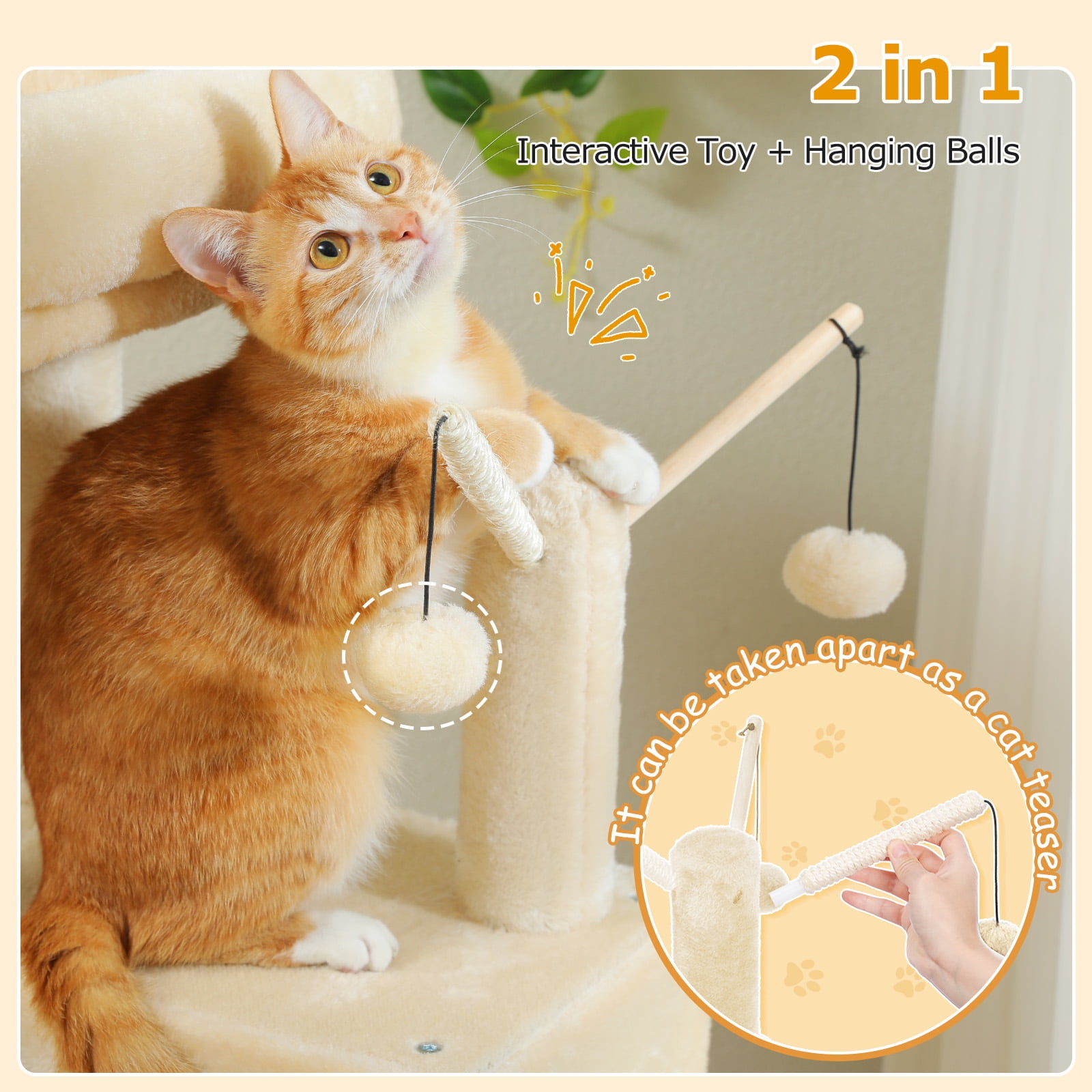 Pefilos 41" Cat Tree Tower for Indoor Cats, Multi-Level Cat Condo House with Cozy Plush Perches Cats Play House, Beige
