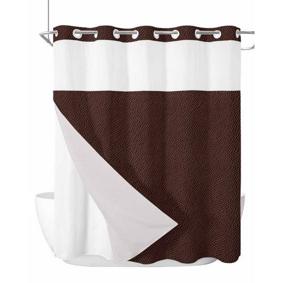 No Hook Cloth Fabric Shower Curtain with Snap in Liner, Solid Brown Waterproof Shower Curtains Set with See Through Top Window, Vintage Minimalism Abstract Denim Pattern Bath Curtains Shower 72"x72"
