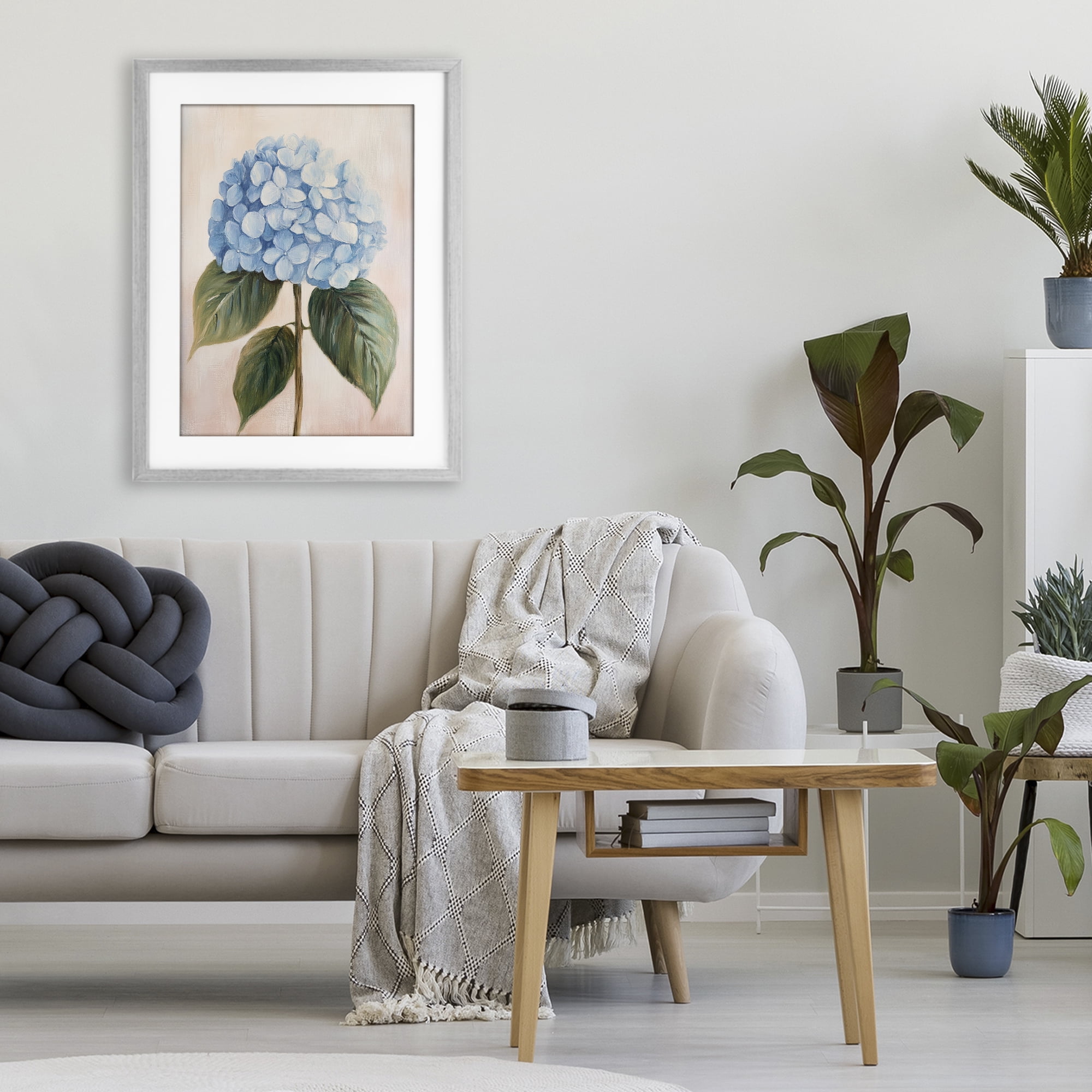 Stupell Industries Baby Blue Hydrangea Gray Framed Print Under Glass, design by Petal Prints Design