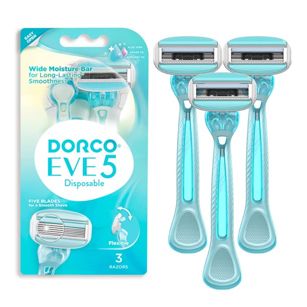 Maquinillas de afeitar desechables para mujer EVE 5 Smooth Touch | Amplia barra humectante 5 cuchillas para un afeitado suave | Removedor de vello multiusos | 1 paquete (3 unidades)