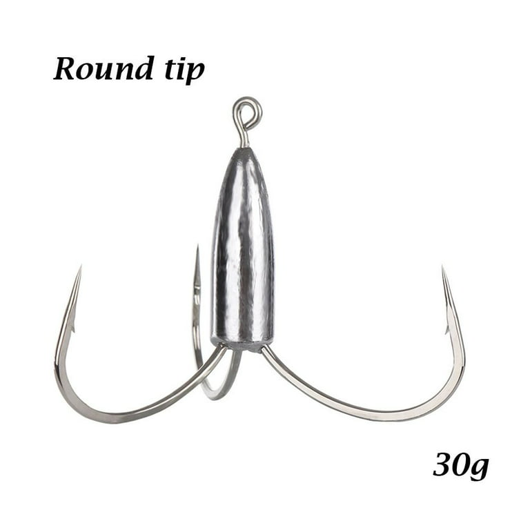 Outdoor Sharp Perforated Barb Fishing Treble Hooks Lead Sinker Weight  Fishhook Sharpened Durable Head ROUND TIP - 30G 