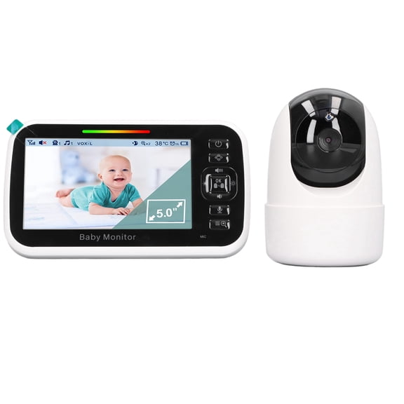 Wireless Video Baby Monitor with 5 Inches / 12.7 cm Dual LCD Screen, Two Way Talk Security Camera with Room Temperature Display and Lullabies
