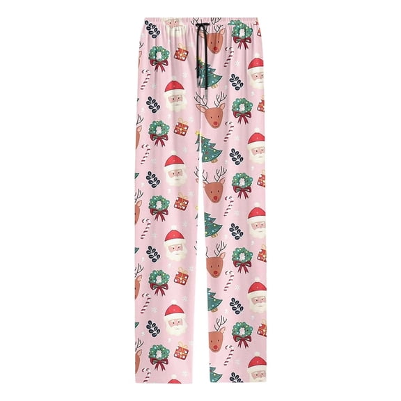 Tisuna Christmas Pants For Little Boys Girls Cartoon Print Elastic Waist Straight Leg Loungewear Soft Cute Kids Christmas Santa Clothes Pants Pink Size 3-4 Years