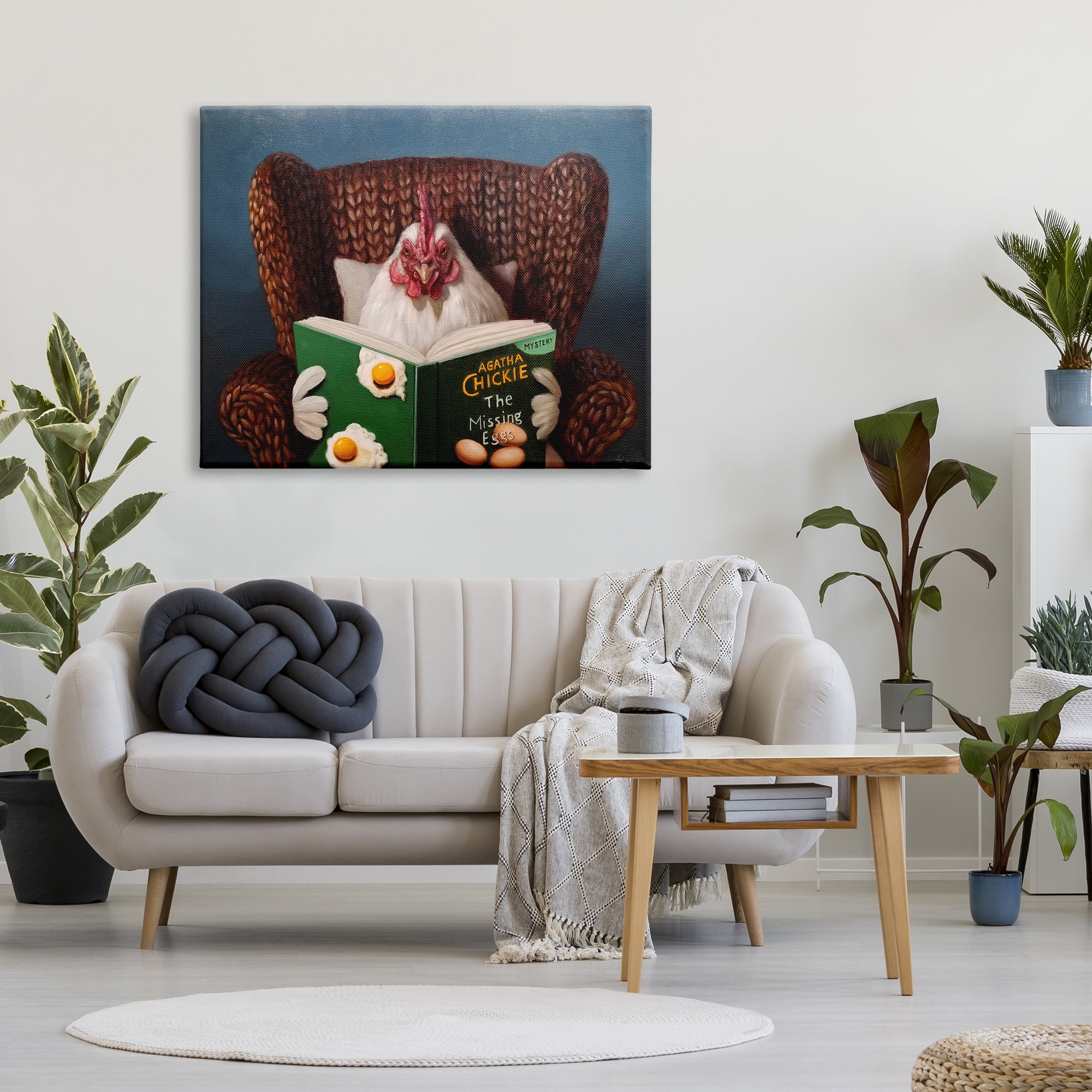 Stupell Industries Chicken Reading Book Animals & Insects Painting Gallery Wrapped Canvas Art Print Wall Art, 48 x 36