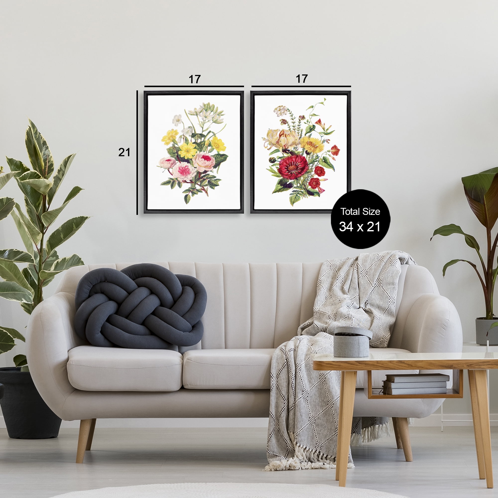 Mixed Flower Bushels 2 Piece Black Framed Floater Canvas Set, design by Lettered and Lined