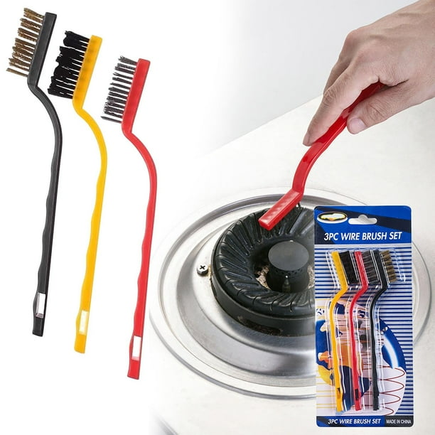 Set de cepillos de alambre de 3 piezas | Cerdas de latón, nylon y acero | Herramienta para eliminar óxido y pintura | Cepillos detallados para uso doméstico e industrial | 7 pulgadas de largo